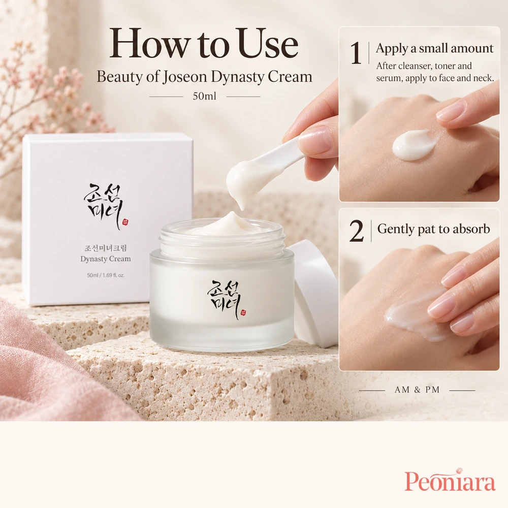 How to use Beauty of Joseon Dynasty Cream 50ml: apply after cleanser, toner and serum, then gently pat to absorb.