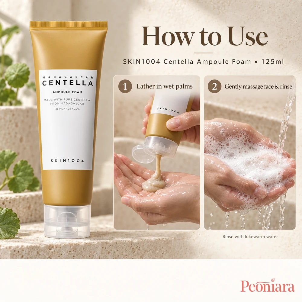 How to use SKIN1004 Madagascar Centella Ampoule Foam 125ml: lather in wet palms, massage gently and rinse with lukewarm water