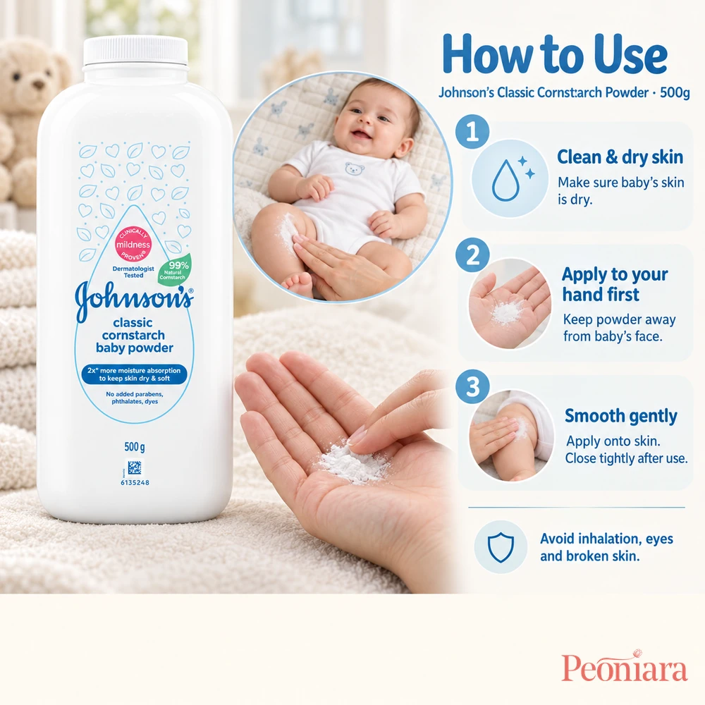 Johnsons Classic Cornstarch Baby Powder 500g how to use safely