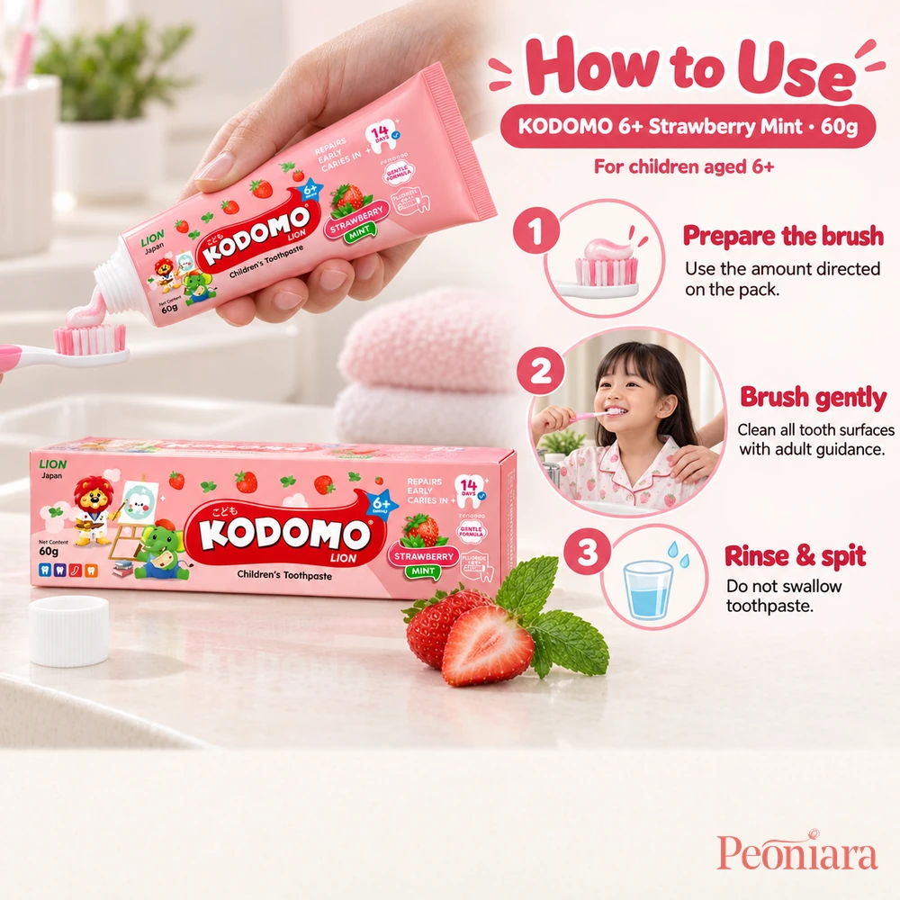 KODOMO 6+ Strawberry Mint Toothpaste 60g how to use