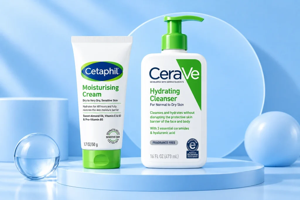 Dry Skin Essentials Combo with CeraVe hydrating cleanser and Cetaphil moisturising cream